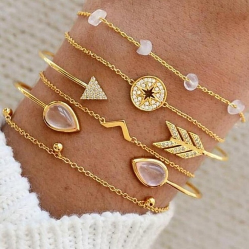 6 Set of Gold North Star Arrow Bracelets